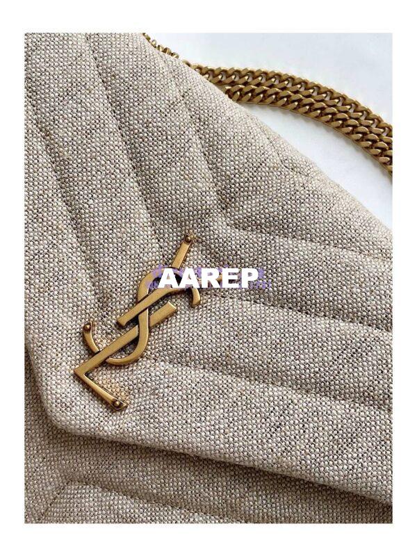 Replica YSL Saint Laurent Loulou Small in Matelassé “Y” Linen Taupe 4946992 5