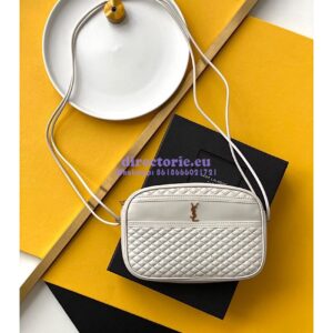 Replica YSL Saint Laurent Victoire Camera Bag in Quilted Lambskin 6489901 Blanc 2