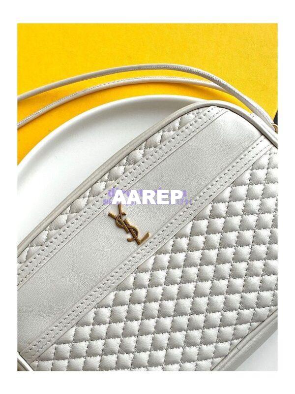 Replica YSL Saint Laurent Victoire Camera Bag in Quilted Lambskin 6489901 Blanc 7