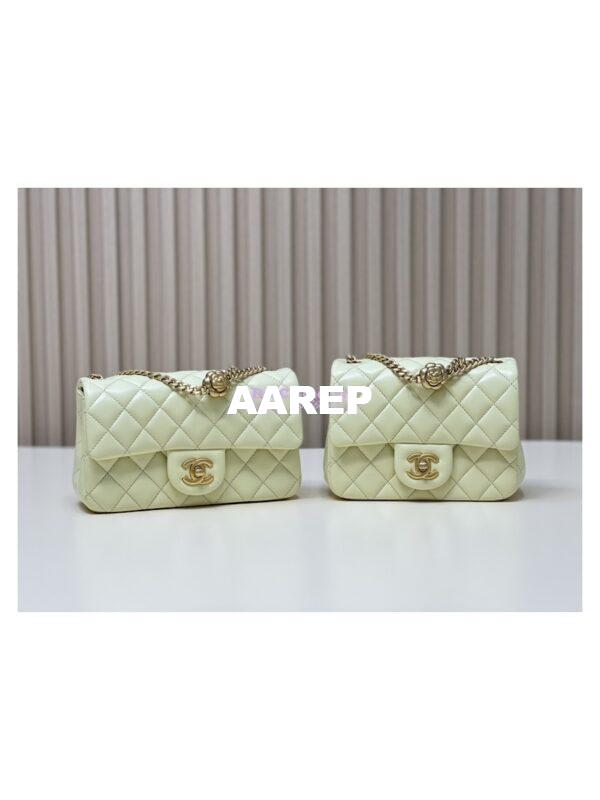 Replica Chanel Lambskin Flap Bag with Camellia Crush Chain AS4041 Light Yellow 3