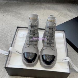 Replica Chanel 23CC Logo Calfskin Lace-Ups G45124 Grey