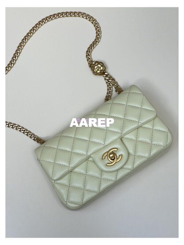 Replica Chanel Lambskin Flap Bag with Camellia Crush Chain AS4041 Light Yellow 7