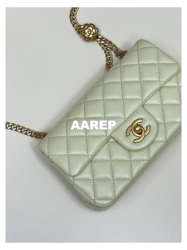 Replica Chanel Lambskin Flap Bag with Camellia Crush Chain AS4041 Light Yellow 8