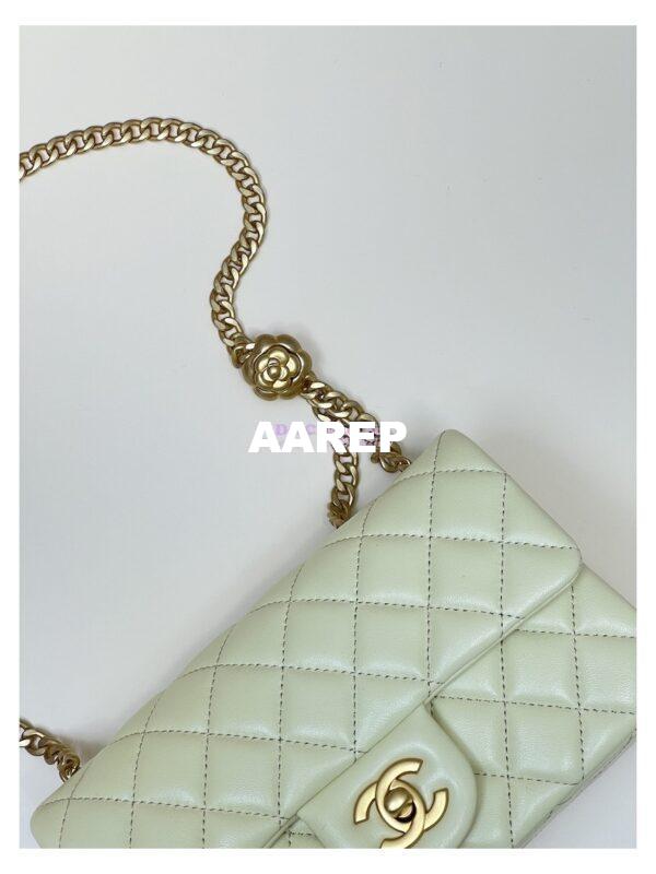 Replica Chanel Lambskin Flap Bag with Camellia Crush Chain AS4041 Light Yellow 10
