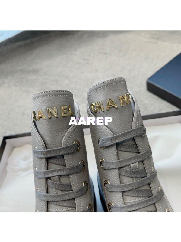 Replica Chanel 23CC Logo Calfskin Lace-Ups G45124 Grey 4
