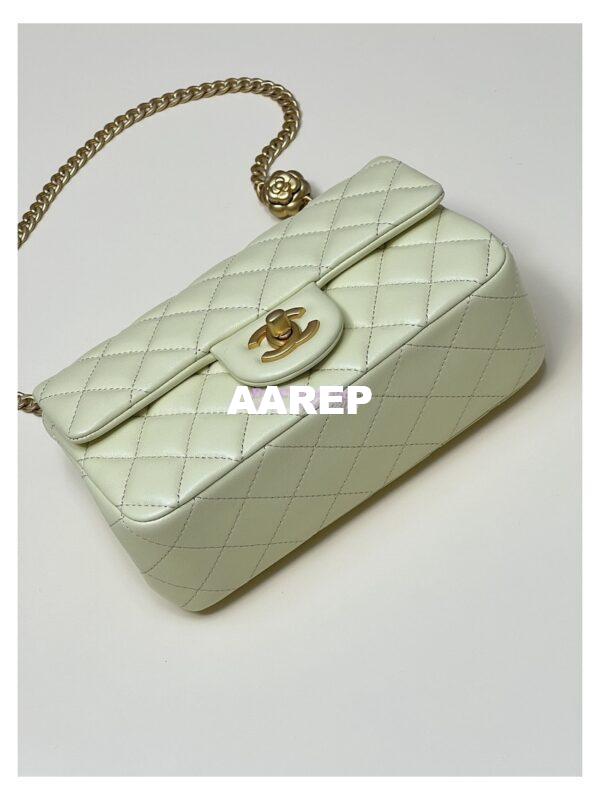 Replica Chanel Lambskin Flap Bag with Camellia Crush Chain AS4041 Light Yellow 11
