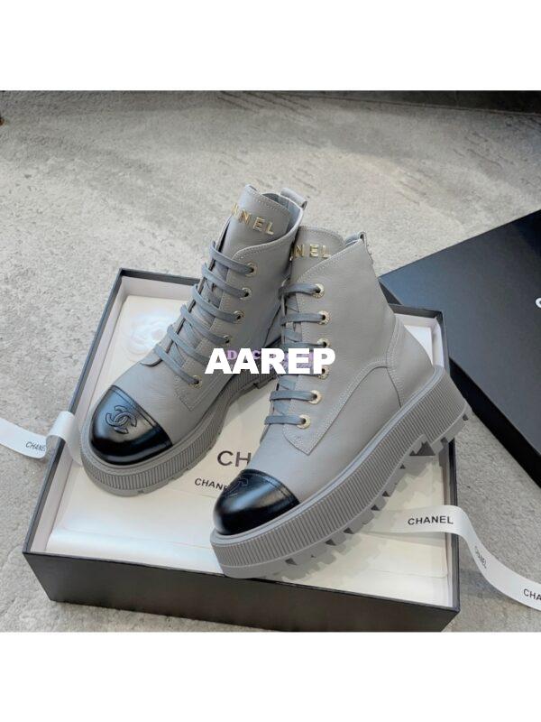 Replica Chanel 23CC Logo Calfskin Lace-Ups G45124 Grey 5