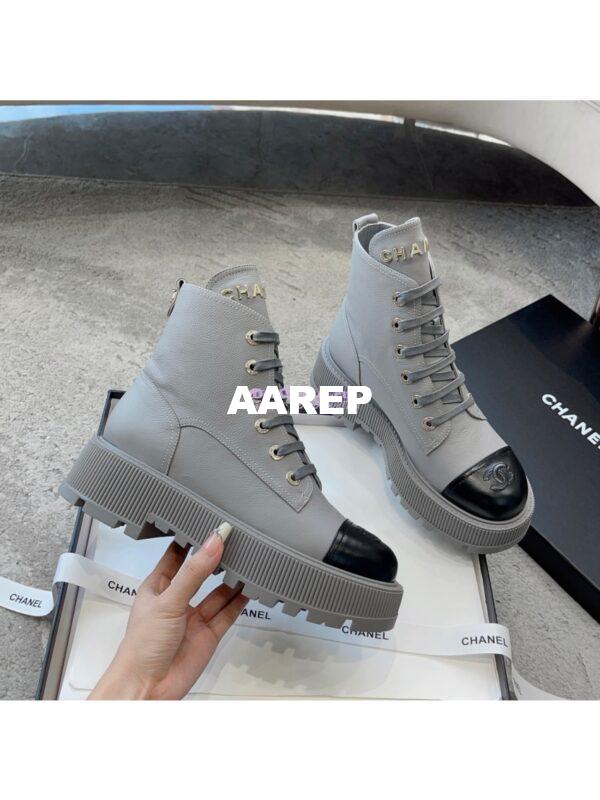 Replica Chanel 23CC Logo Calfskin Lace-Ups G45124 Grey 6