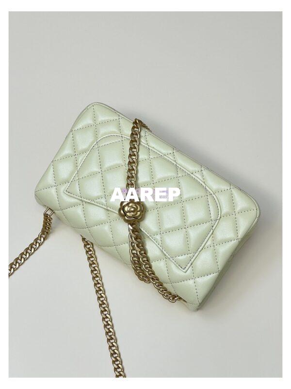 Replica Chanel Lambskin Flap Bag with Camellia Crush Chain AS4041 Light Yellow 14