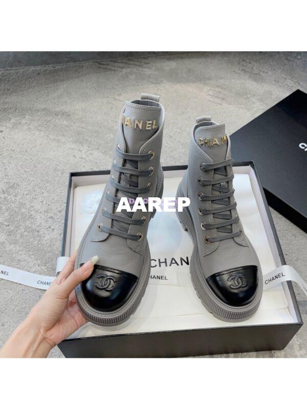 Replica Chanel 23CC Logo Calfskin Lace-Ups G45124 Grey 7