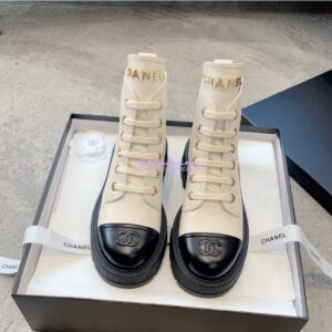 Replica Chanel 23CC Logo Calfskin Lace-Ups G45124 White