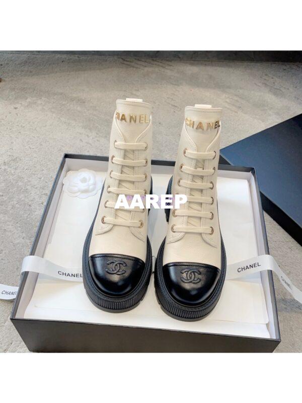 Replica Chanel 23CC Logo Calfskin Lace-Ups G45124 White 3