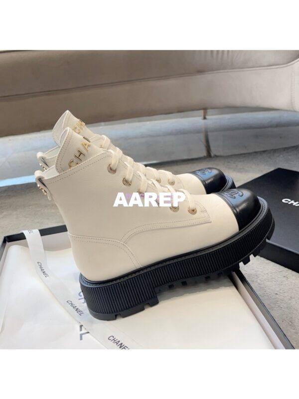 Replica Chanel 23CC Logo Calfskin Lace-Ups G45124 White 4