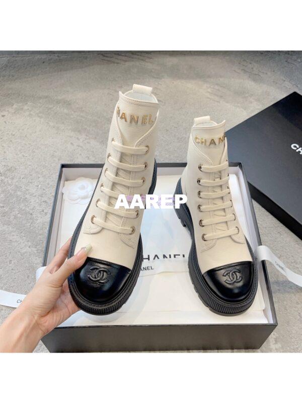 Replica Chanel 23CC Logo Calfskin Lace-Ups G45124 White 5