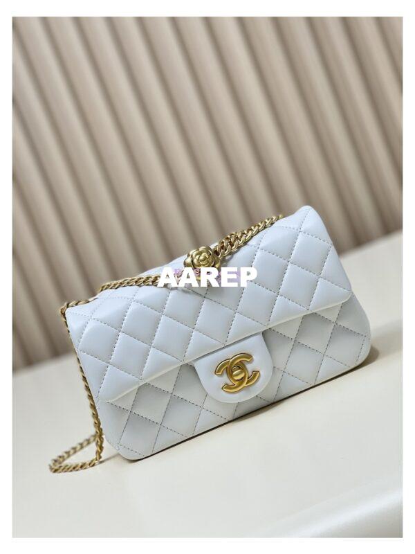Replica Chanel Lambskin Flap Bag with Camellia Crush Chain AS4041 White 3