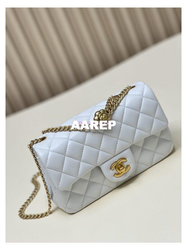 Replica Chanel Lambskin Flap Bag with Camellia Crush Chain AS4041 White 4