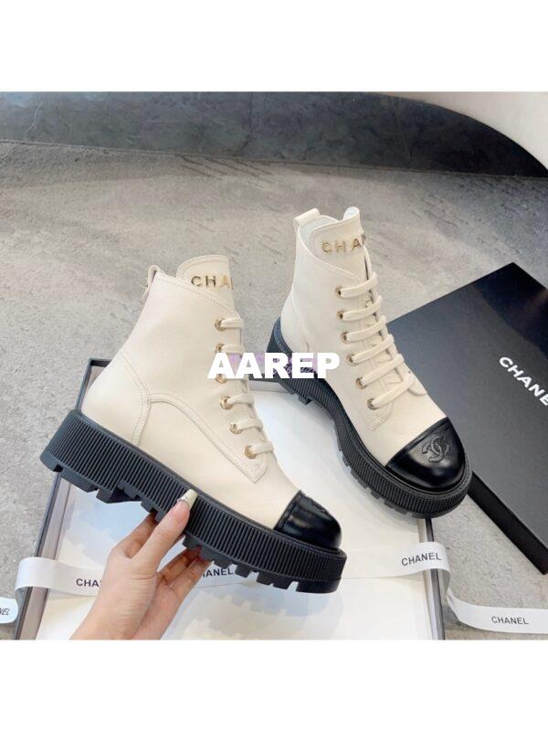 Replica Chanel 23CC Logo Calfskin Lace-Ups G45124 White 6