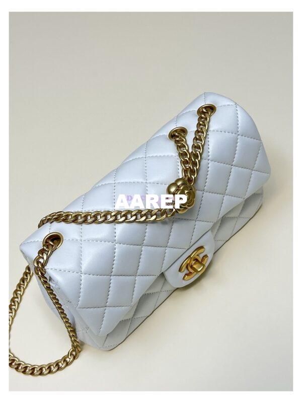 Replica Chanel Lambskin Flap Bag with Camellia Crush Chain AS4041 White 5