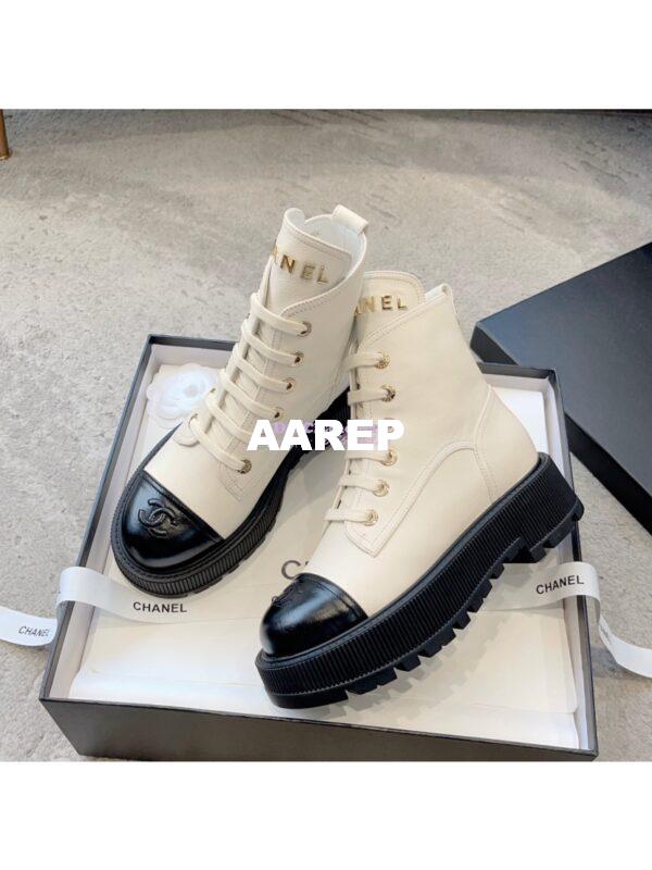 Replica Chanel 23CC Logo Calfskin Lace-Ups G45124 White 7