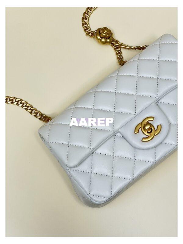 Replica Chanel Lambskin Flap Bag with Camellia Crush Chain AS4041 White 6
