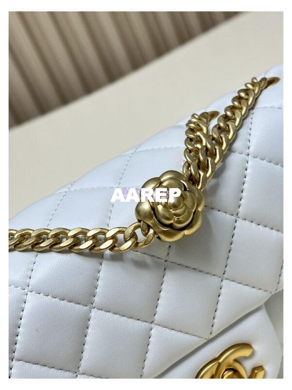Replica Chanel Lambskin Flap Bag with Camellia Crush Chain AS4041 White 7