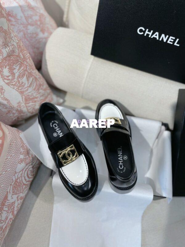 Replica Chanel CC Metal Moccasins in Calfskin G45156 White Black 6
