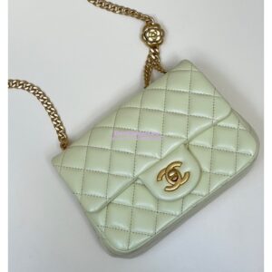 Replica Chanel Lambskin Mini Flap Bag with Camellia Crush Chain AS4040 Light Yellow 2