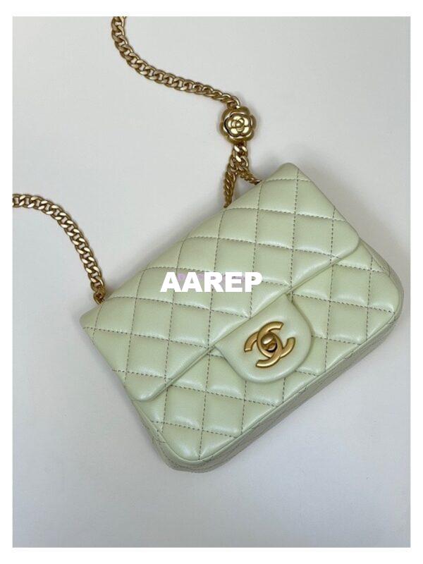 Replica Chanel Lambskin Mini Flap Bag with Camellia Crush Chain AS4040 Light Yellow 4