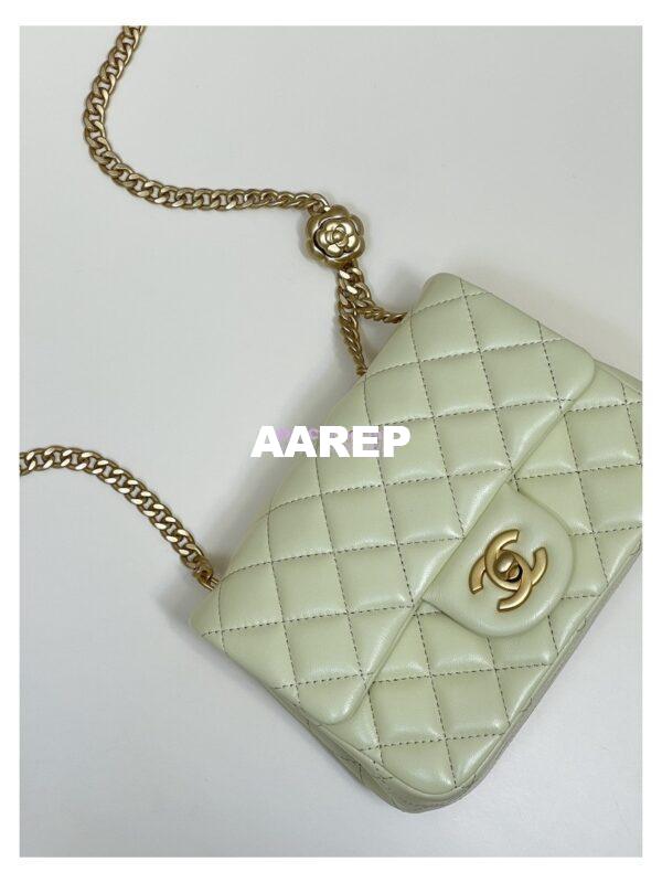 Replica Chanel Lambskin Mini Flap Bag with Camellia Crush Chain AS4040 Light Yellow 5
