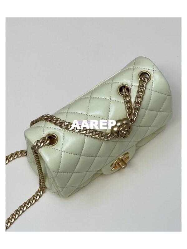 Replica Chanel Lambskin Mini Flap Bag with Camellia Crush Chain AS4040 Light Yellow 6