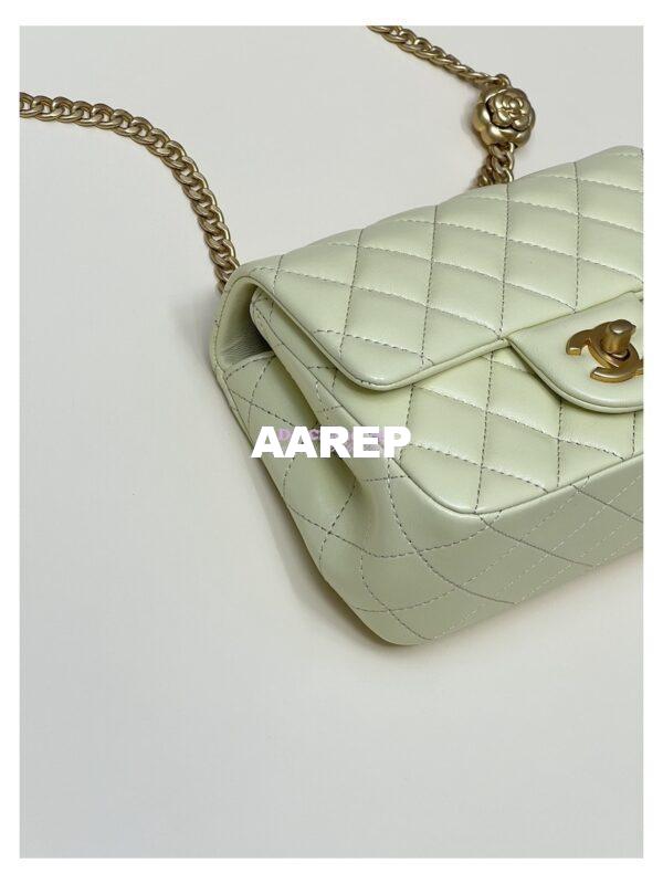 Replica Chanel Lambskin Mini Flap Bag with Camellia Crush Chain AS4040 Light Yellow 7
