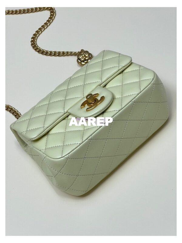 Replica Chanel Lambskin Mini Flap Bag with Camellia Crush Chain AS4040 Light Yellow 8