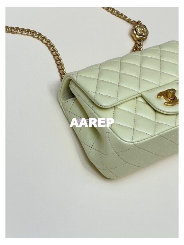 Replica Chanel Lambskin Mini Flap Bag with Camellia Crush Chain AS4040 Light Yellow 11
