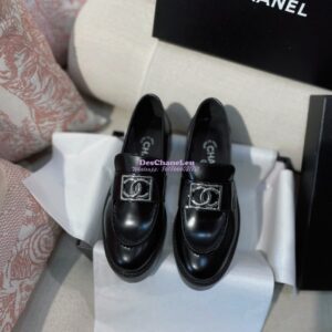 Replica Chanel CC Metal Moccasins in Calfskin G45156 Black 2