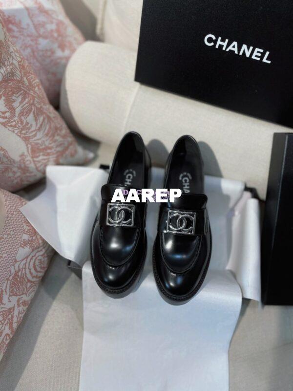 Replica Chanel CC Metal Moccasins in Calfskin G45156 Black 2