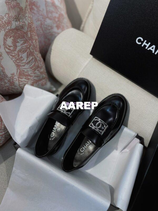 Replica Chanel CC Metal Moccasins in Calfskin G45156 Black 4