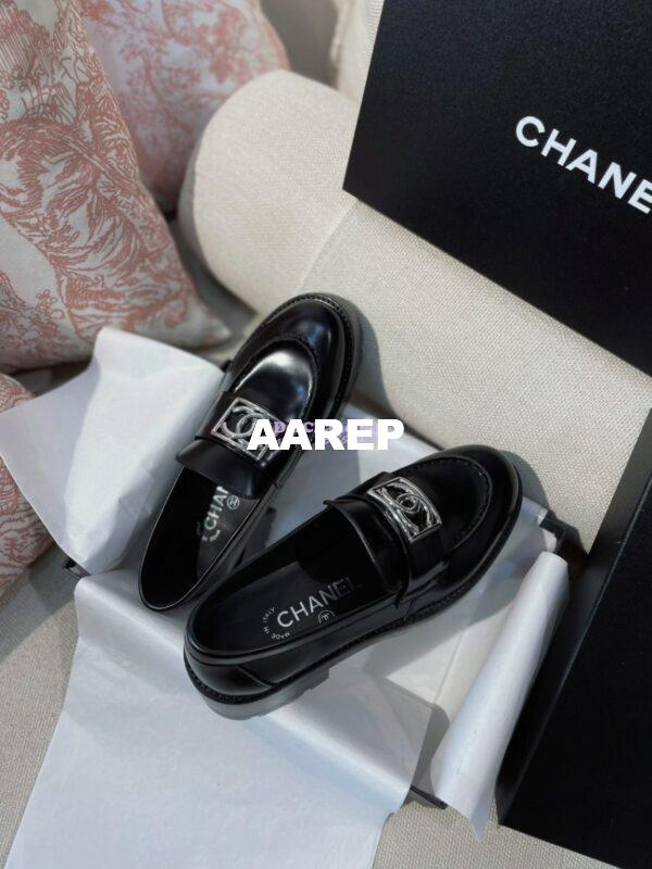Replica Chanel CC Metal Moccasins in Calfskin G45156 Black 7