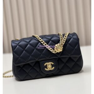 Replica Chanel Lambskin Flap Bag with Camellia Crush Chain AS4041 Black