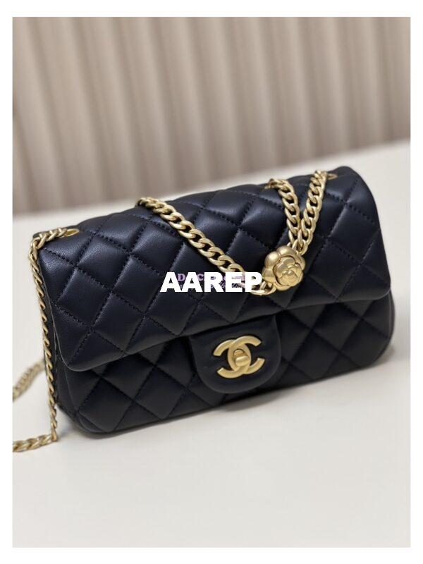 Replica Chanel Lambskin Flap Bag with Camellia Crush Chain AS4041 Black 4
