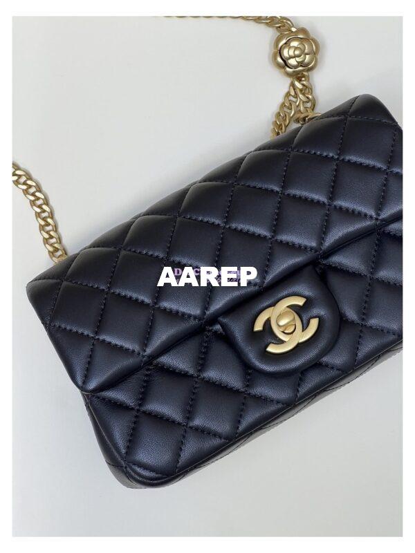 Replica Chanel Lambskin Flap Bag with Camellia Crush Chain AS4041 Black 6
