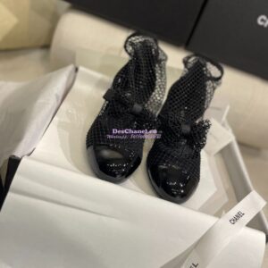 Replica Chanel Mary Jane Resille, Strass, Kid Suede & Patent Calfskin G40097 Black 2