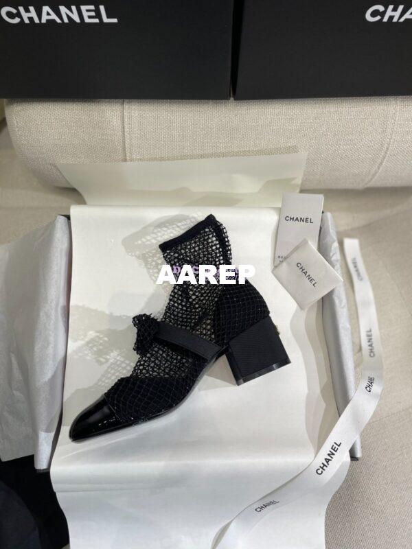Replica Chanel Mary Jane Resille, Strass, Kid Suede & Patent Calfskin G40097 Black 4