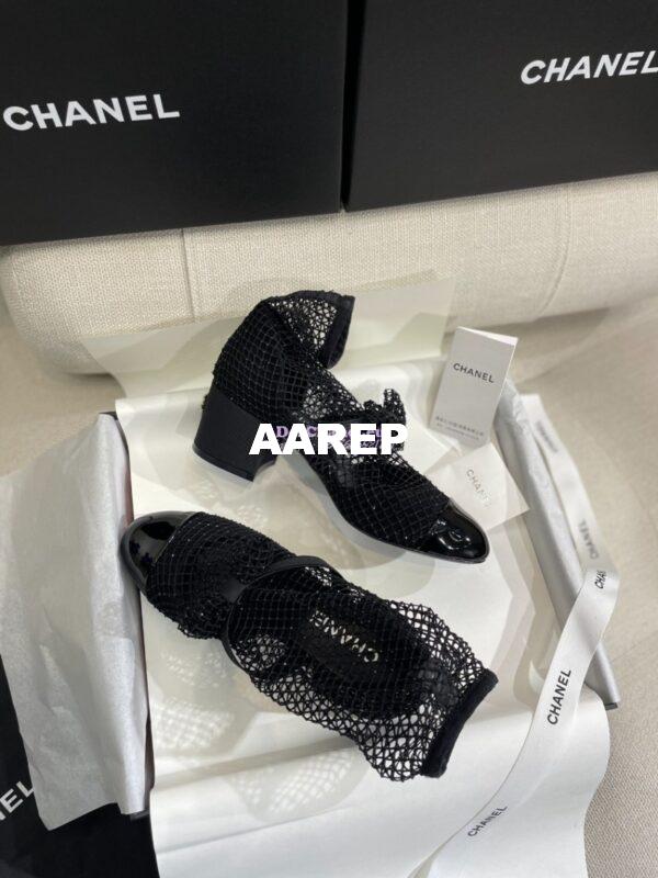 Replica Chanel Mary Jane Resille, Strass, Kid Suede & Patent Calfskin G40097 Black 8