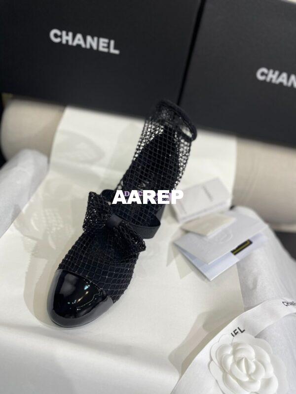 Replica Chanel Mary Jane Resille, Strass, Kid Suede & Patent Calfskin G40097 Black 17