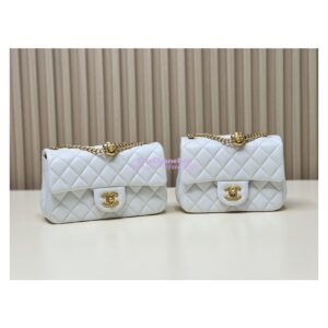 Replica Chanel Lambskin Mini Flap Bag with Camellia Crush Chain AS4040 White