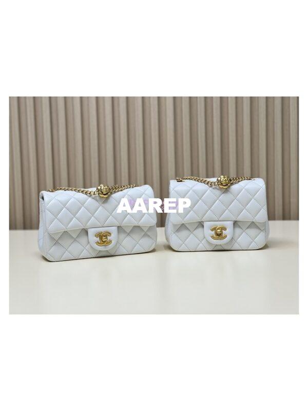 Replica Chanel Lambskin Mini Flap Bag with Camellia Crush Chain AS4040 White 3