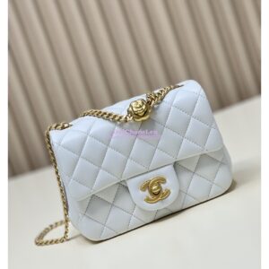 Replica Chanel Lambskin Mini Flap Bag with Camellia Crush Chain AS4040 White 2