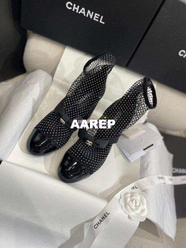 Replica Chanel Mary Jane Resille, Strass, Kid Suede & Patent Calfskin G40097 Black & Silver 3