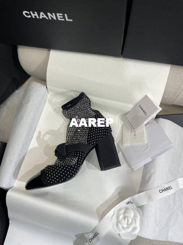 Replica Chanel Mary Jane Resille, Strass, Kid Suede & Patent Calfskin G40097 Black & Silver 5
