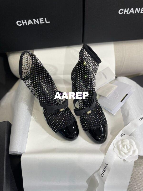 Replica Chanel Mary Jane Resille, Strass, Kid Suede & Patent Calfskin G40097 Black & Silver 6
